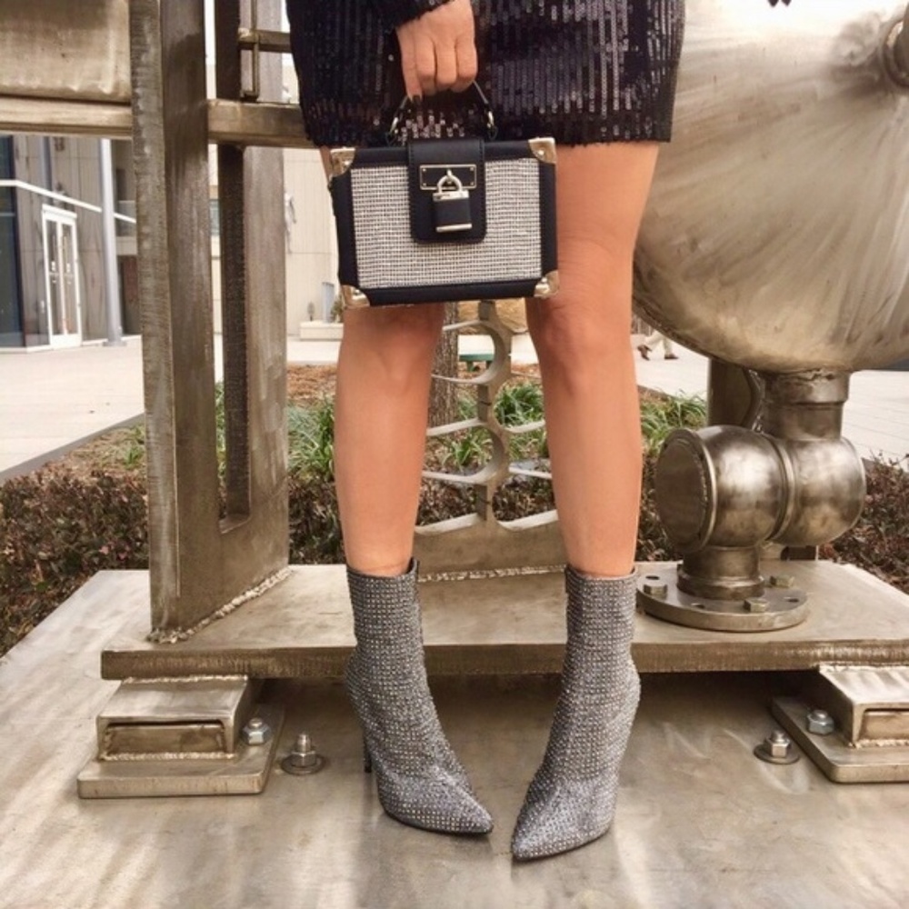 Steve Madden Silver Sparkle Sock Booties